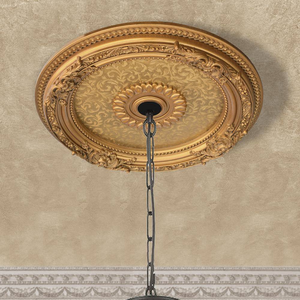 Golden Floral Polystyrene Ceiling Medallion, 24 Inches