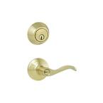 Naples Polished Brass Keyed Entry Door Handle with Single Cylinder Deadbolt Combo Pack