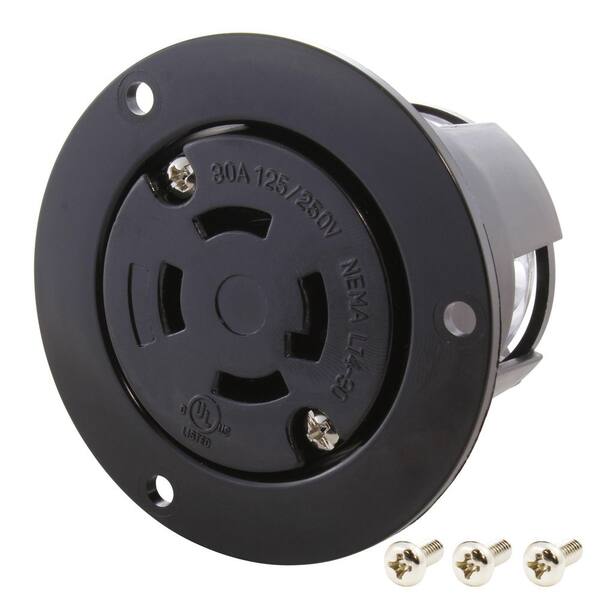 AC WORKS 30 Amp 125/250Volt NEMA L1430R Flanged Mounting Locking Industrial Grade Outlet