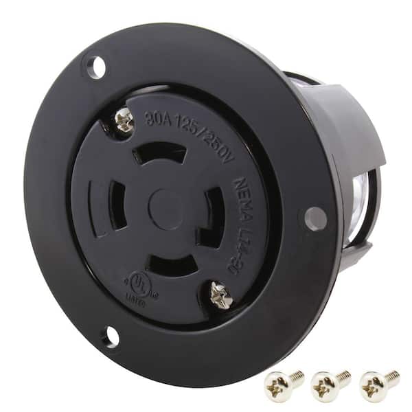 AC WORKS 30 Amp 125/250-Volt NEMA L14-30R Flanged Mounting Locking Industrial Grade Outlet Receptacle