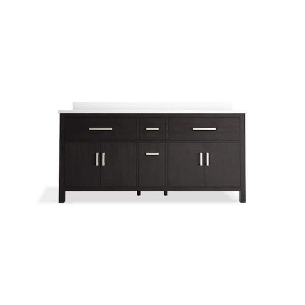 Kresla 72.99in. Double Sink Freestanding Carbon Oak Bath Vanity with White Quartz Top Assembled