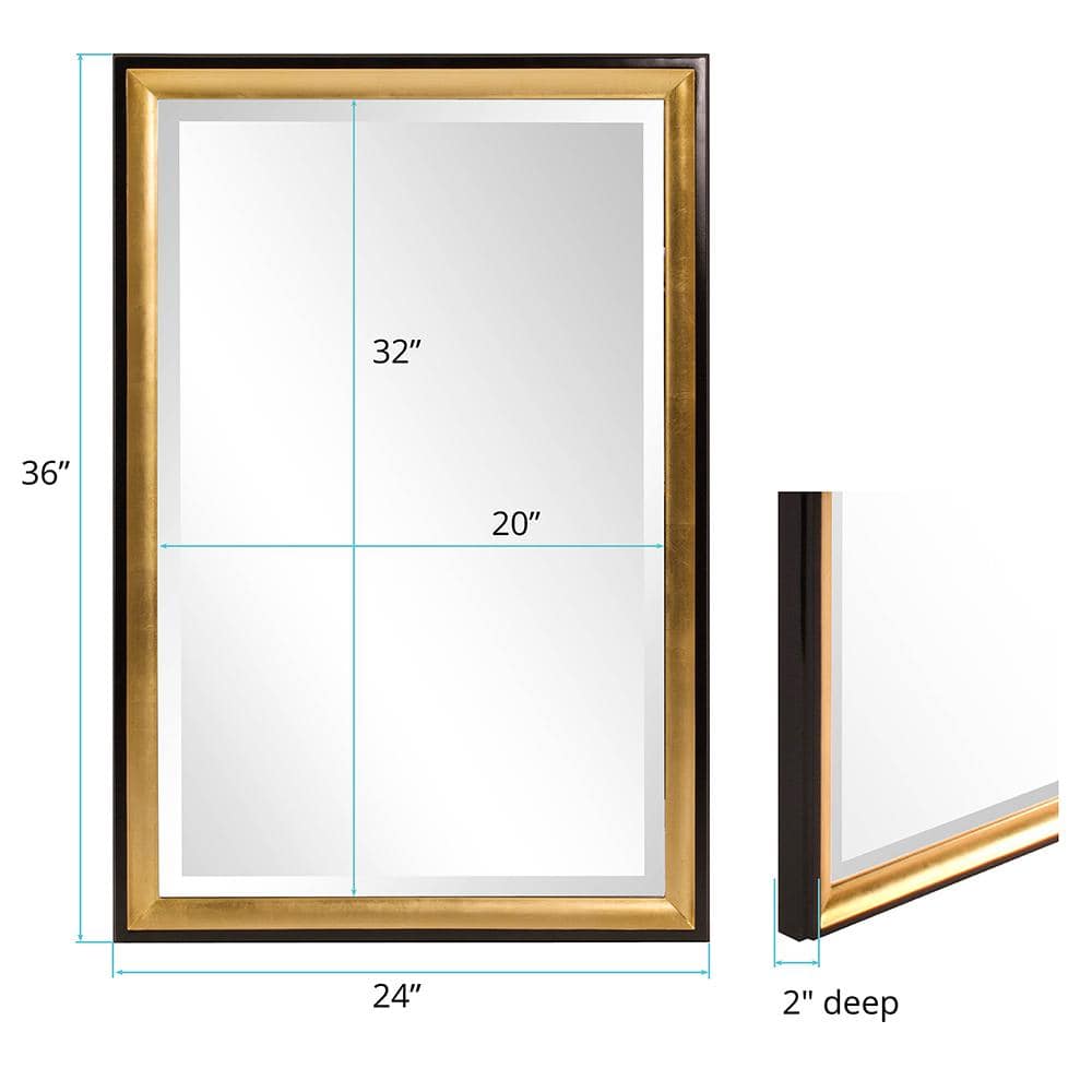 Glossy Black and Gold Rectangular Wood Mirror