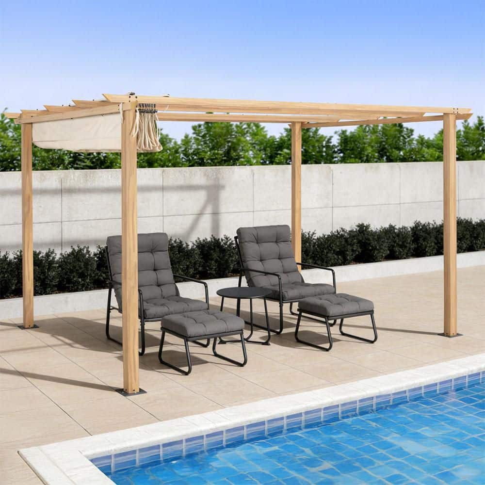 CikaCika 10 ft. x 13 ft. Wood Grain Aluminum Outdoor Pergola with