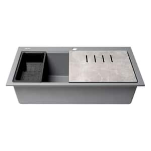 Drop-In Granite Composite 34 in. Single Bowl Kitchen Sink in Titanium