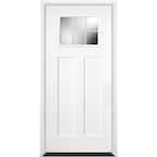 36 in. x 80 in. Craftsman 6 Lite Right-Hand Inswing Primed White Smooth Fiberglass Prehung Front Door w/ Brickmold