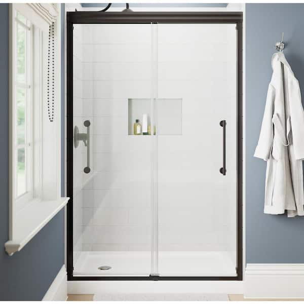 Delta Ashmore 48 in. W x 74-3/8 in. H Semi-Frameless Sliding Shower Door in Bronze with 5/16 in. (8mm) Tempered Clear Glass