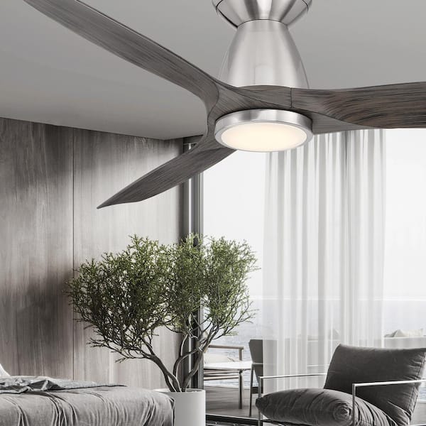 Skylark 54 in. 3-Blade Smart Indoor/Outdoor Bronze/White Oak Flush Mount Ceiling Fan 4CCT Integrated LED Remote Included
