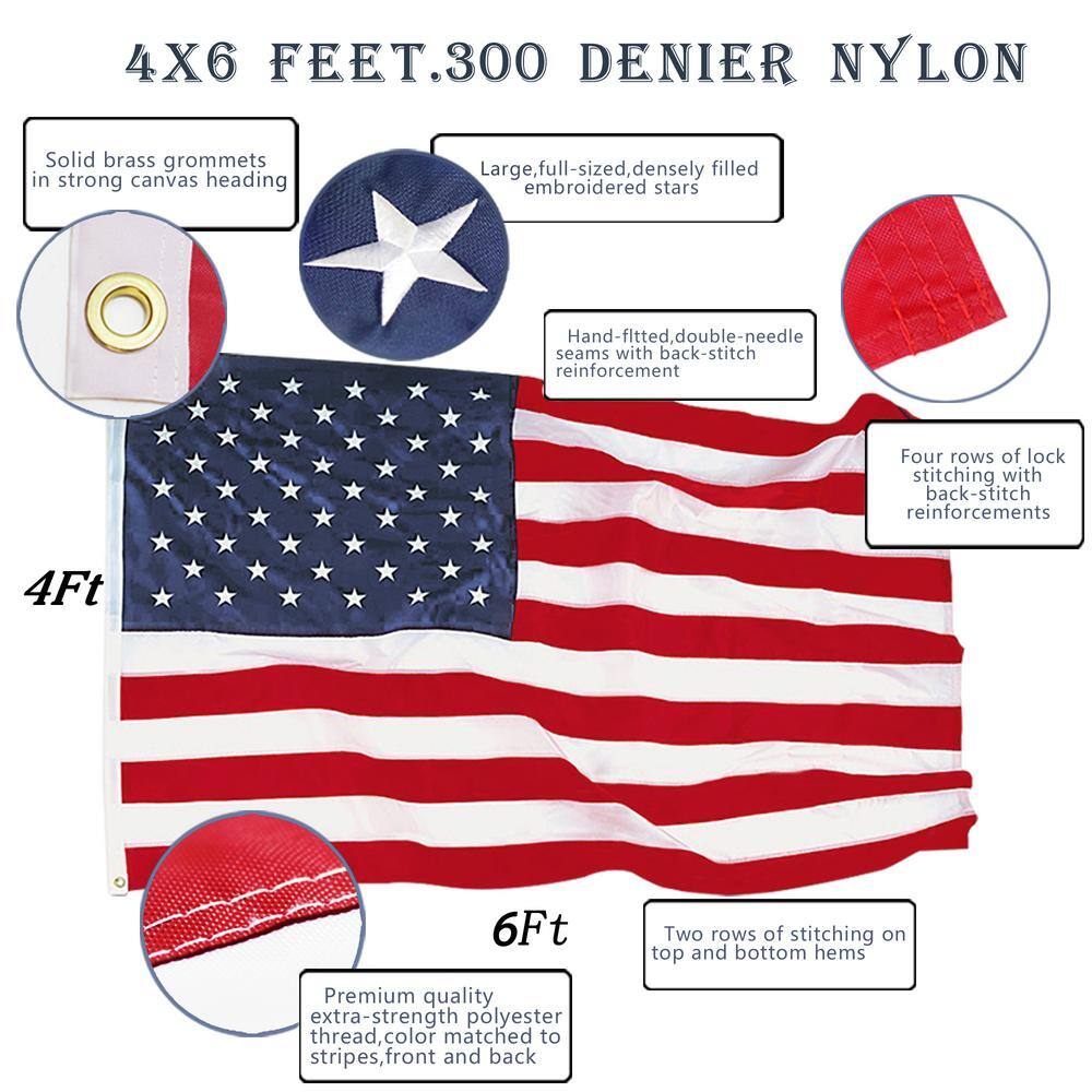 4x6 Foot Heavy Duty Nylon American Flag with Embroidered Stars