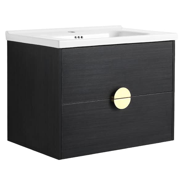 Modland Yunus 27 in. W x 18 in. D x 21 in. H Single Sink Floating Bath Vanity in Black with White Ceramic Top