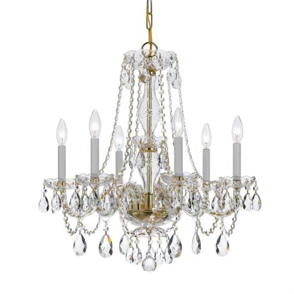 Polished Brass Crystal Chandelier 6 Lamps 460x460