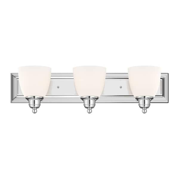 Livex Lighting Fairbourne 24 in. 3-Light Polished Chrome Vanity with Satin Opal White Glass