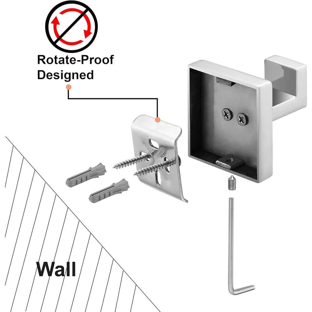 Polished Chrome Stainless Steel Wall-Mounted J-Hook Robe/Towel Hook Set