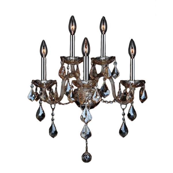 Worldwide Lighting Provence Collection 5-Light Chrome and Golden Teak Crystal Sconce