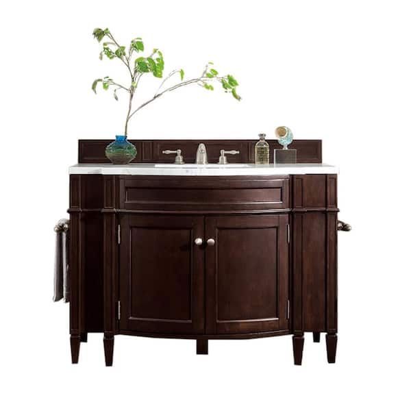 James Martin Vanities Brittany 46.5 in. W x 23.5 in. D x 34 in. H Bathroom Vanity in Burnished Mahogany with White Zeus Quartz Top