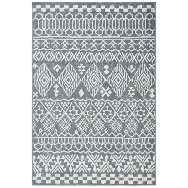 Pyramid 5 ft. x 8 ft. Ivory/Charcoal Diamond Geometric Striped Area Rug