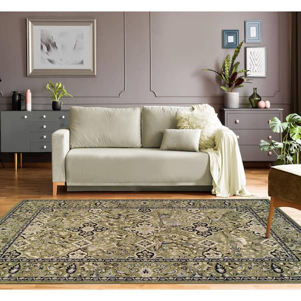 Radcliffe Green 8 ft. x 10 ft. Rectangle Floral Medallion Border Polypropylene Area Rug