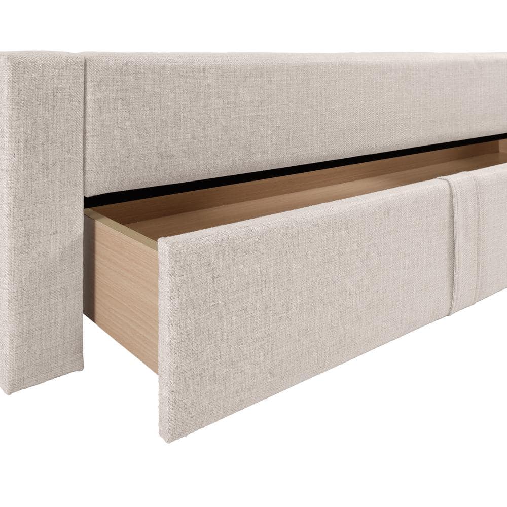 Beige Upholstered King Bed with Channel Tufted Headboard and Storage