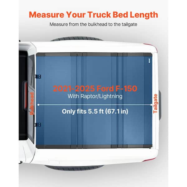 Hard Tri-Fold Truck Bed Tonneau Cover, Compatible w/ 2021-2025 Ford F-150 (Incl. Raptor/Lightning) 5.5ft.(67.1in.) Bed