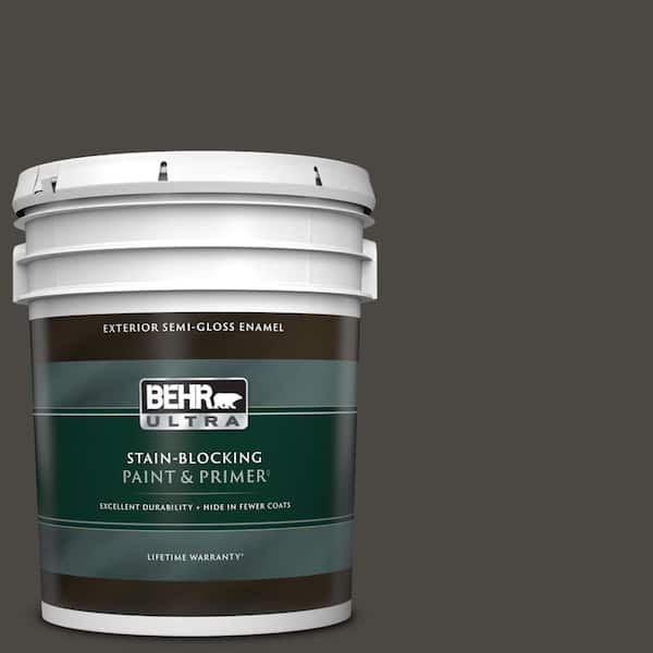 BEHR ULTRA 5 gal. #T16-01 Black Pearl Semi-Gloss Enamel Exterior Paint & Primer