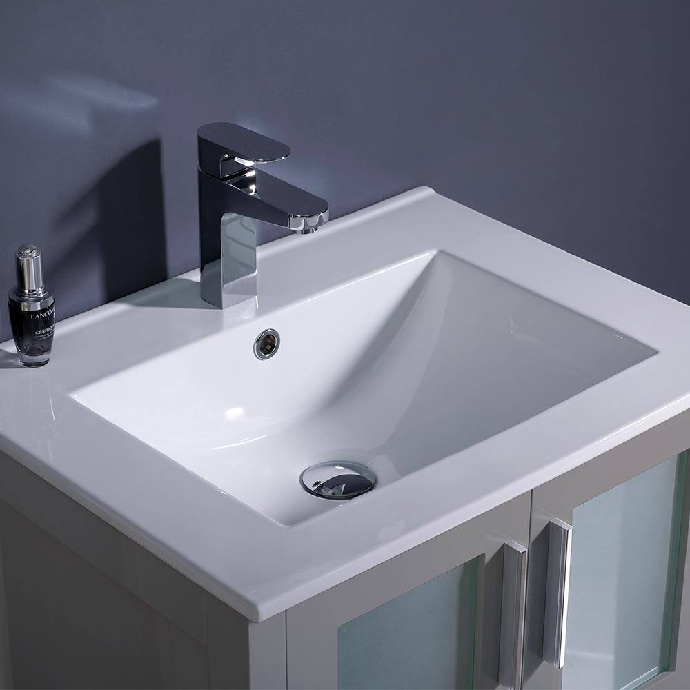 Gray Ceramic and Engineered Wood Single Vanity Set with Mirror
