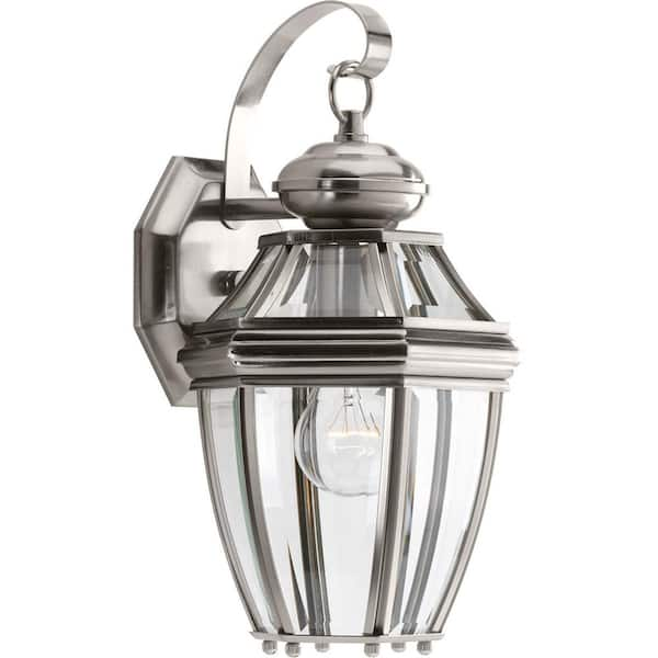 Progress Lighting New Haven Collection 1-Light 14.9 in. Outdoor Brushed Nickel Wall Lantern Sconce