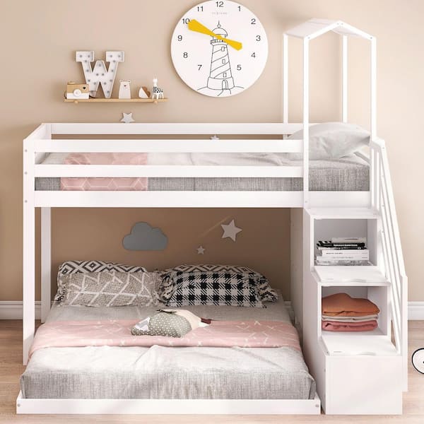 Wood Kids Bunk Bed Frame With 2 Drawers, Twin Over Full Bunk Bed Room And Board