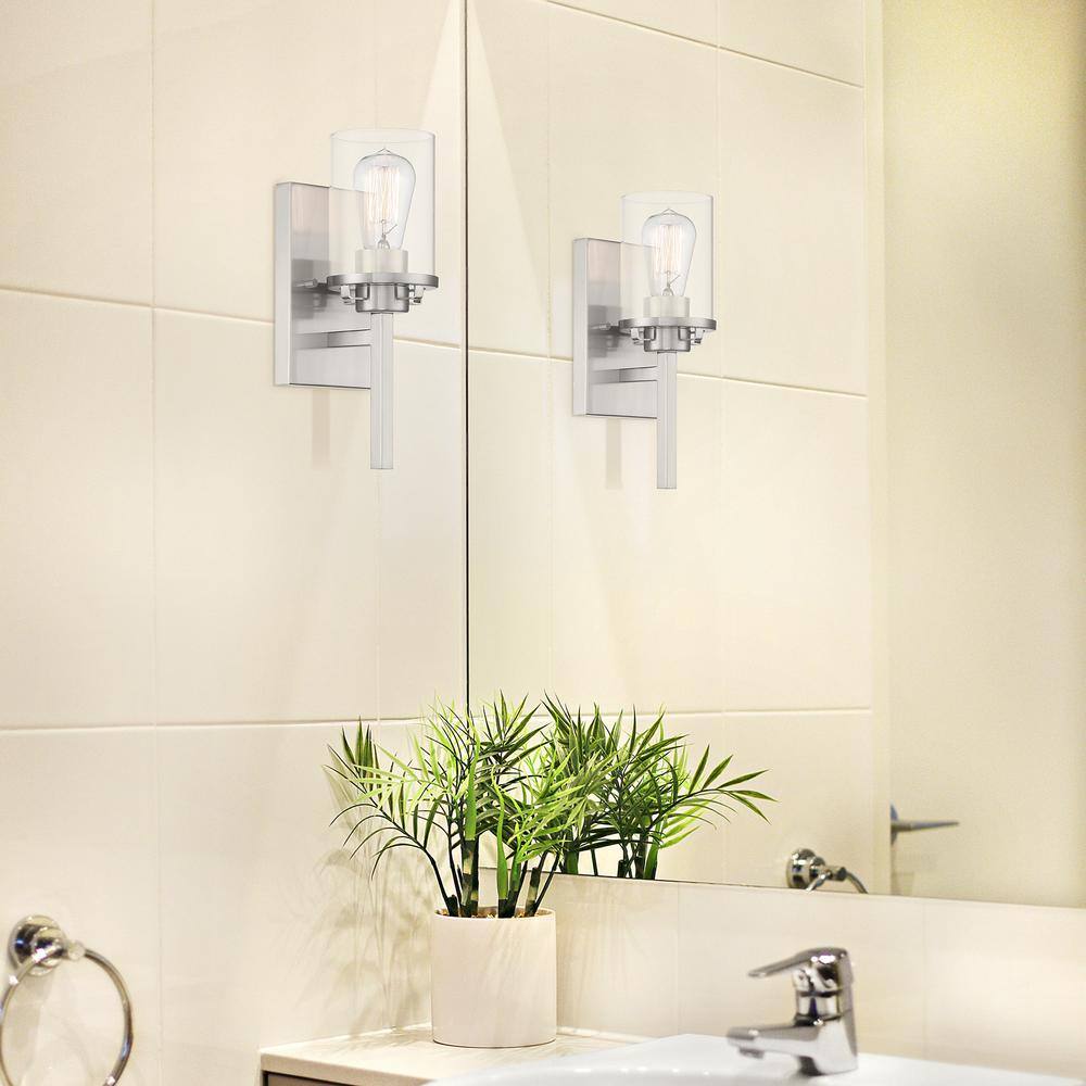 Jedrek Brushed Nickel Cylinder Sconce, Dimmable Direct Wired