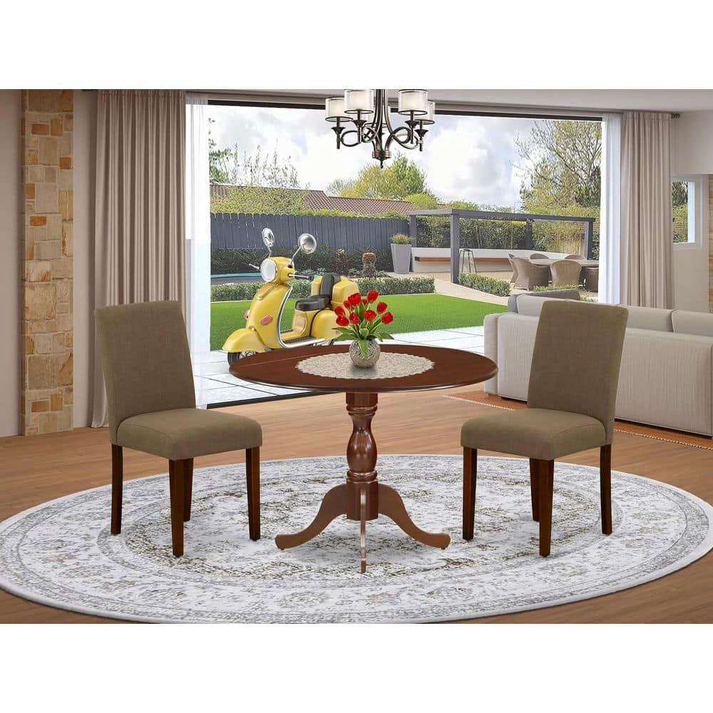 3-Piece Mahogany Finish Solid Wood Top-Dining Room Set with Dropleaf (Seats-4)