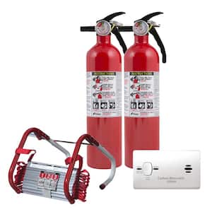 2-Story Home Fire Safety Kit, 6-Pack Battery CO Detector with 2-Pack Fire Escape Ladder & 2-Pack Fire Extinguisher