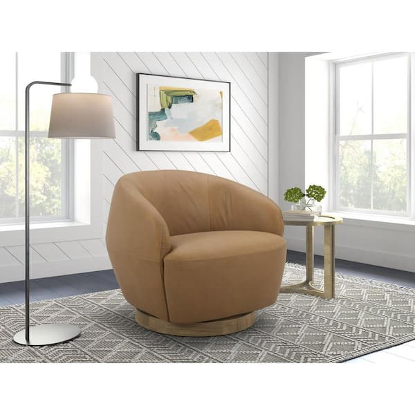 Divani Casa Agatha Tan Leather Swivel Accent Chair