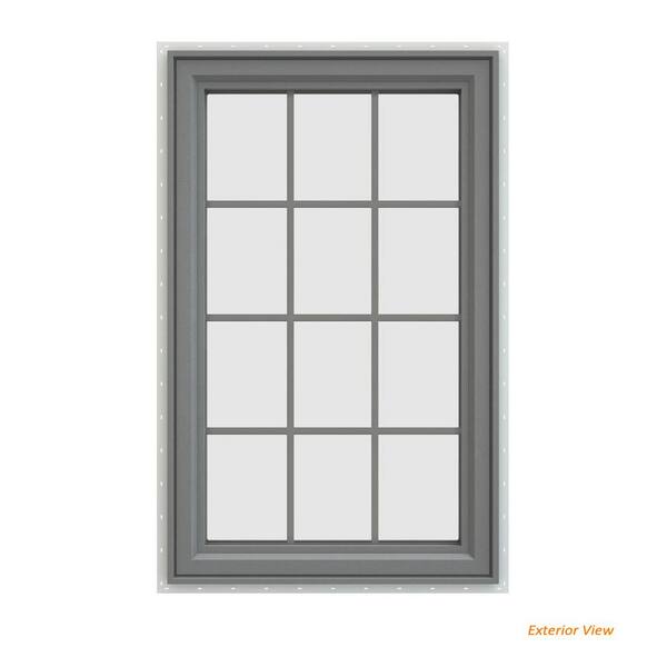 JELD-WEN 29.5 in. x 47.5 in. V-4500 Series Gray Painted Vinyl Left-Handed Casement Window with Colonial Grids/Grilles