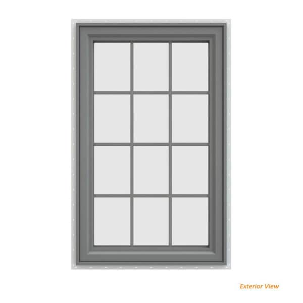 JELD-WEN 35.5 in. x 47.5 in. V-4500 Series Gray Painted Vinyl Left-Handed Casement Window with Colonial Grids/Grilles