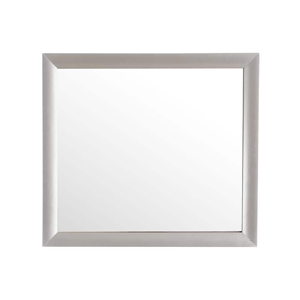 White 35 in W x 39 in. H Art Deco Rectangle Particle Board Framed Mirror Wa