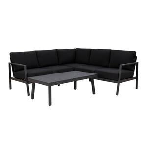 Harper Hill Black 4-Piece Aluminum Patio Conversation Sectional Seating Set with Sunbrella Black Cushions