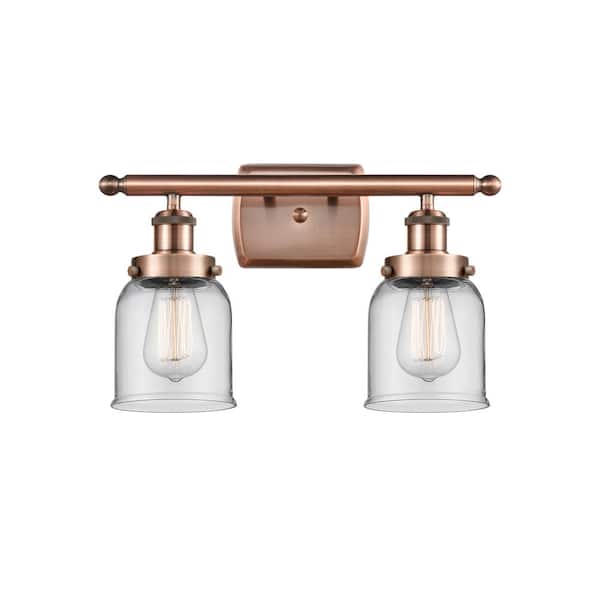 Bell 16 in. 2 Light Antique Copper, Clear Vanity Light with Clear Glass Shade
