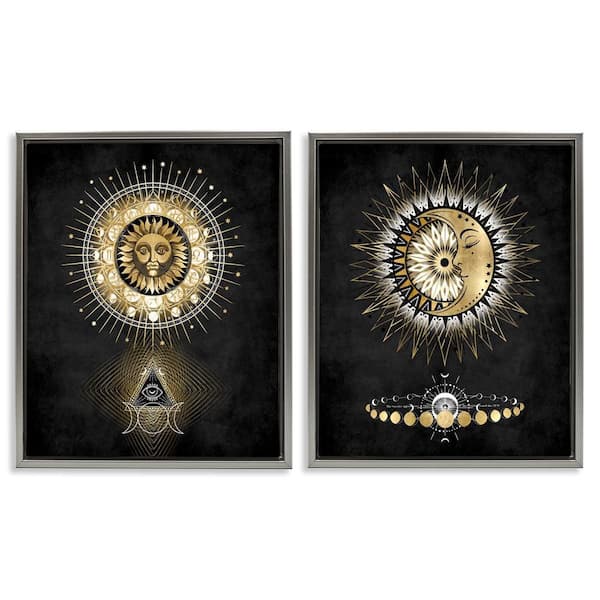 Stupell Industries Astral Eye and Moon Phases by Oliver Jeffries 2-Pieces Gray Floater Frame Culture Graphic Art Print 31 in. x 25 in.