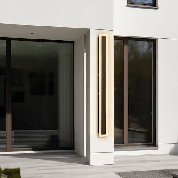 43 in. Matte Black 1-Light Lantern Wall Sconce Integrated LED Outdoor Wall Light