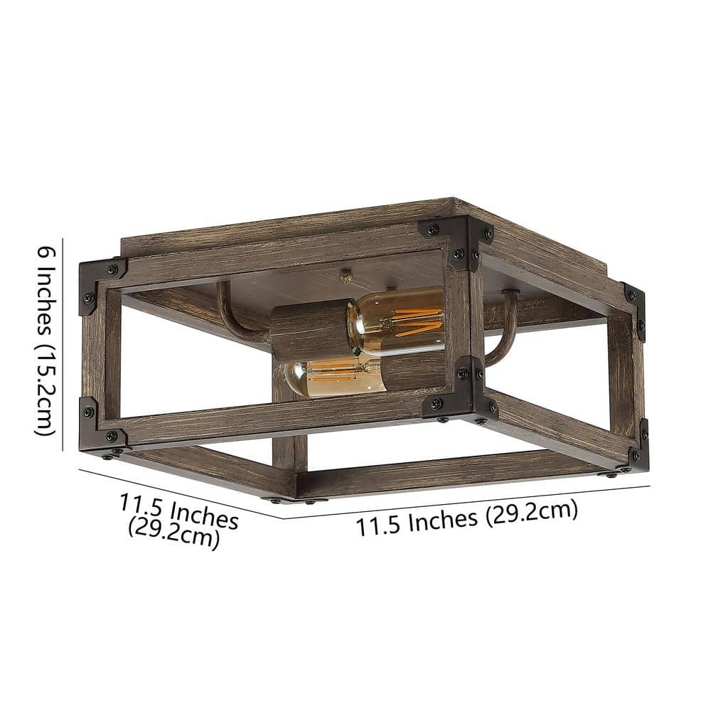 Farmhouse 11.5" Brown Iron LED Flush Mount Ceiling Light