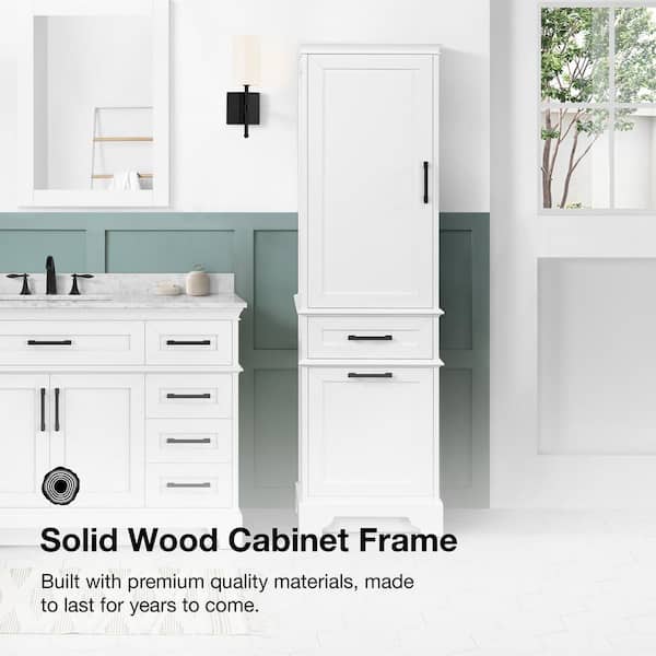Elegant Home Fashions Wooden Bathroom Linen Tower Storage Cabinet