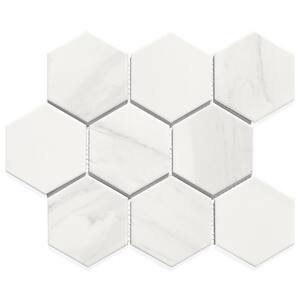 Monet Calacatta White Hexagon Mosaic 4 in. x 4 in. Matte Porcelain Mesh Mounted Wall Tile (0.83 Sq. ft.)