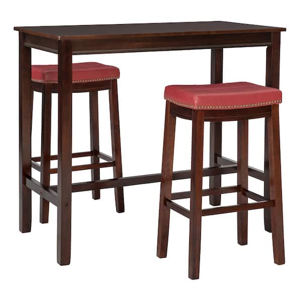 Linon Home Decor Concord 3-Piece Rectangle Bar Height Brown and Red Wood Top Dining Room Set Seats 2