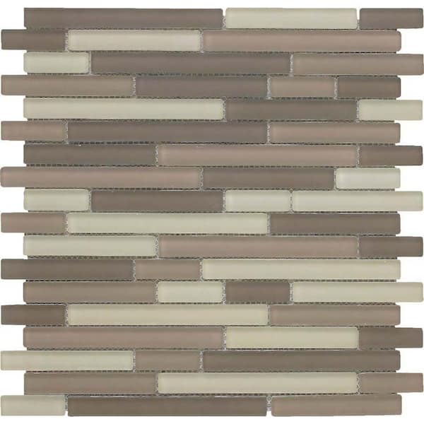 Epoch Architectural Surfaces Color Blends Arena Neblina Matte Strips Mosaic Glass Mesh Mounted Tile - 4 in. x 4 in. Tile Sample-DISCONTINUED