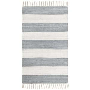 Chindi Rag Striped Gray 3 ft. 1 in. x 5 ft. 1 in. Area Rug