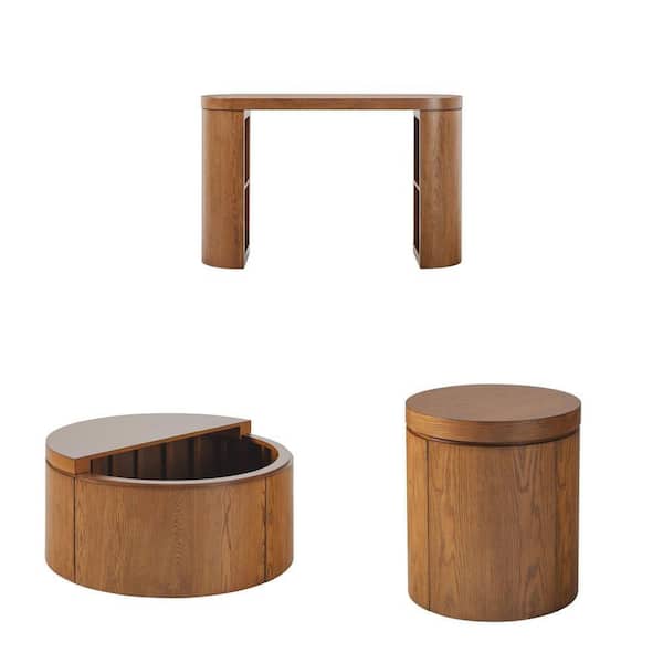 Maya Brown Oak Console Table (48 in.), Coffee Table (36 in.) and End Table (18 in.) Combo