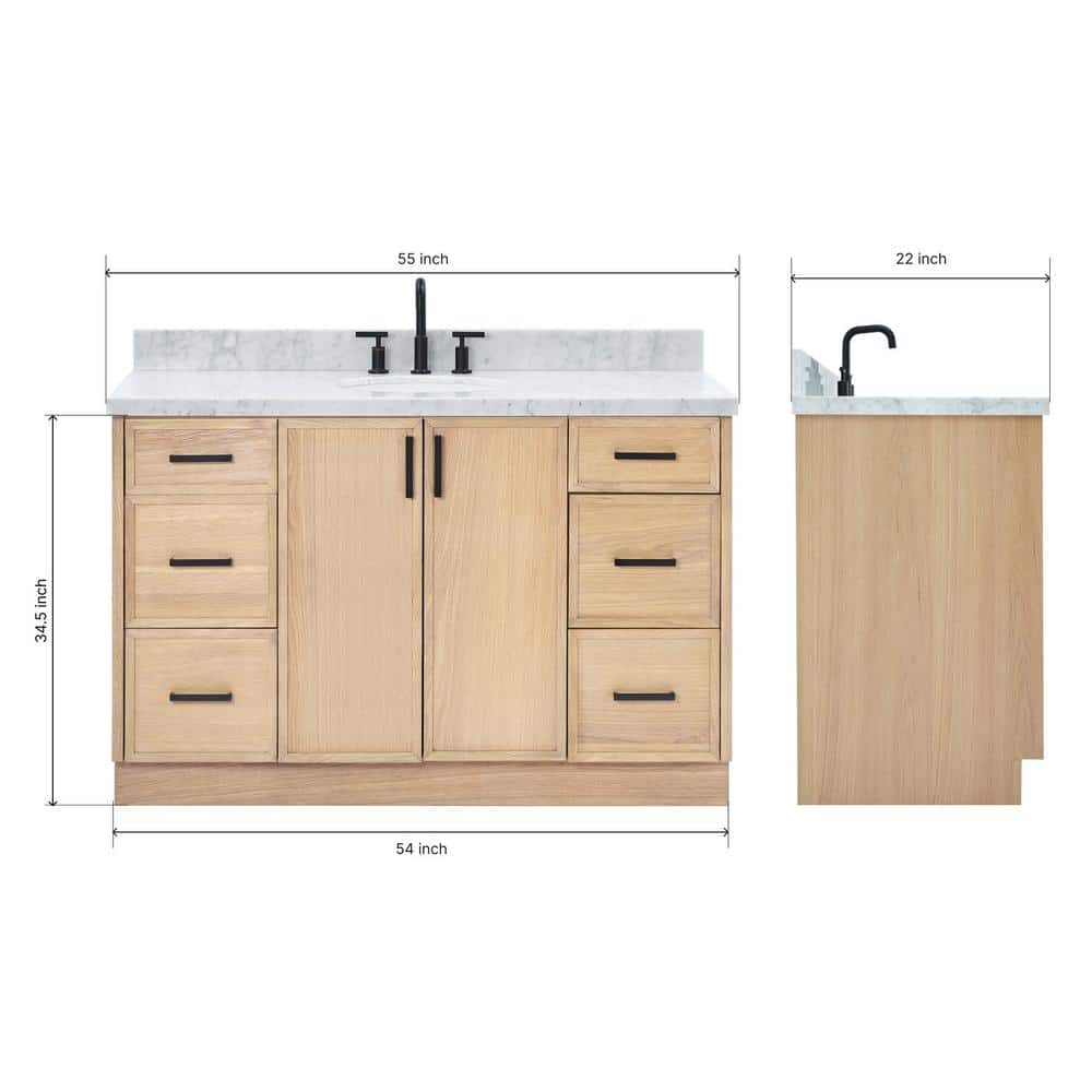 Kelly 55" White Oak Single Sink Vanity with Marble Top