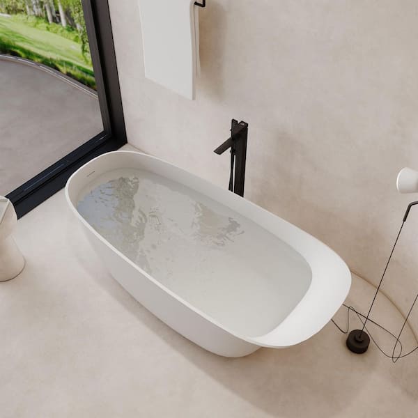 63 in. x 29.5 in. Freestanding Stone Resin Solid Surface Soaking Bathtub in Matte White