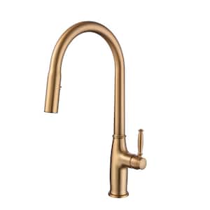 Single -Handle Pull Down Sprayer Kitchen Faucet with Advanced Spra Single Hole Brass Kitchen Sink Taps in Brushed Gold