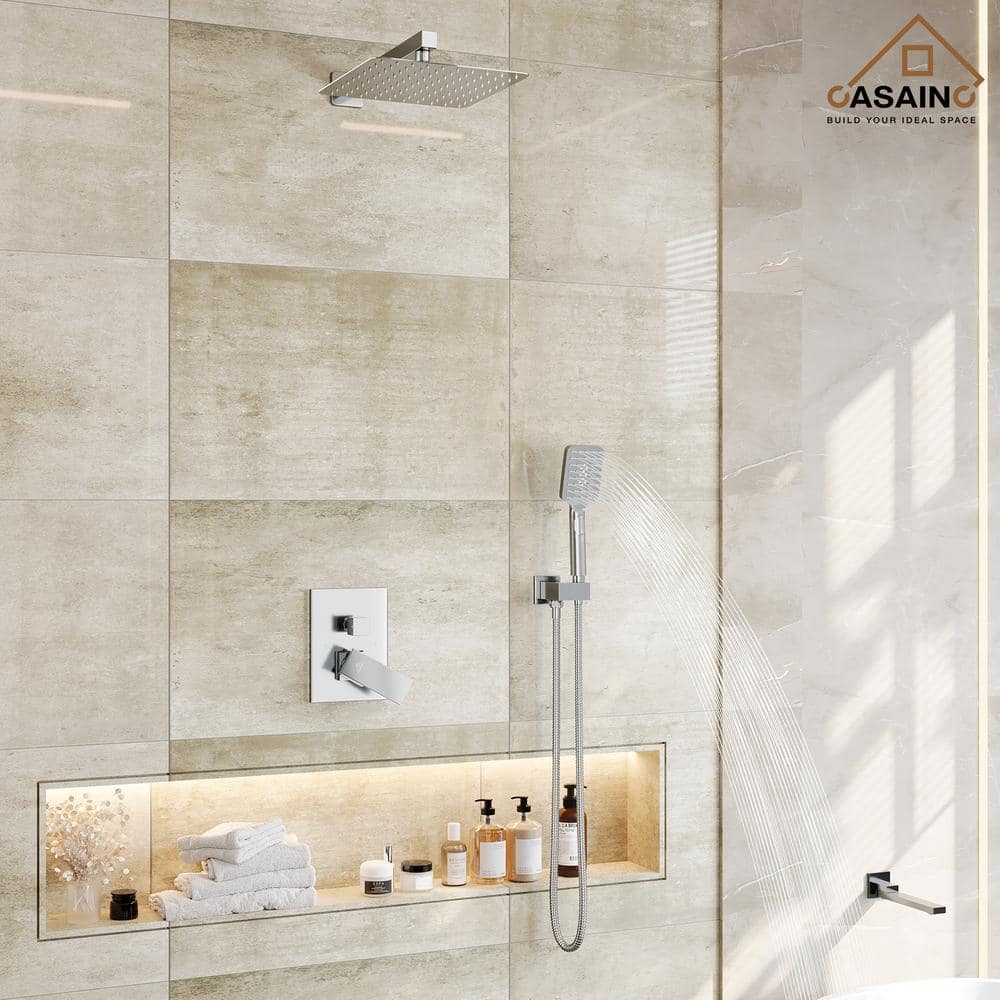 Chrome Large Square Multi-Head Wall Mounted Shower System