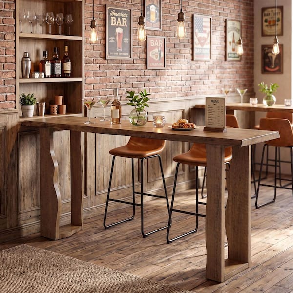 BYBLIGHT Kearsten 37.79 in. H Rustic Brown Rectangle Bar Table