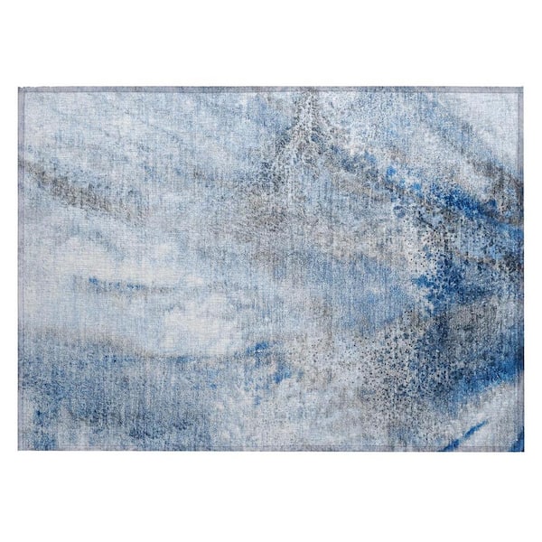 HomeRoots Ivory Blue and Gray 2 ft. x 3 ft. Abstract Indoor/Outdoor ...